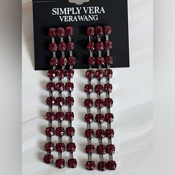 Simply Vera Wang Simulated Crystal Triple Strand Drop Earrings Dark Red - Picture 6 of 7